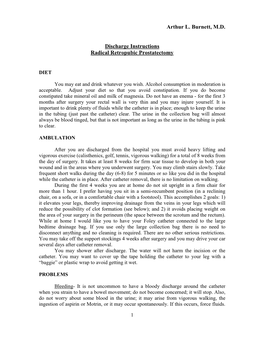 Discharge Instructions Radical Retropubic Prostatectomy