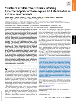 Structures of Filamentous Viruses Infecting Hyperthermophilic Archaea Explain DNA Stabilization in INAUGURAL ARTICLE Extreme Environments