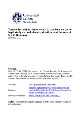 Tenure Security for Indonesia's Urban Poor
