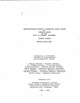 Architectural/Historic Intensive Level Survey of Certain Parts of the City of Norman, Oklahoma Survey Report #40-88-30123.003