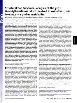 Structural and Functional Analysis of the Yeast N-Acetyltransferase Mpr1 Involved in Oxidative Stress Tolerance Via Proline Metabolism