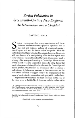 Scribal Publication in Seventeenth-Century New England: an Introduction and a Checklist