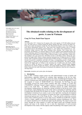 The Obtained Results Relating to the Development of Ports: a Case in Vietnam