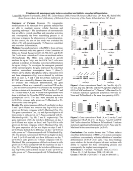 Titanium with Nanotopography Induces Osteoblast and Inhibits Osteoclast Differentiation Lopes HB, Bighetti-Trevisan RL; Poker BC