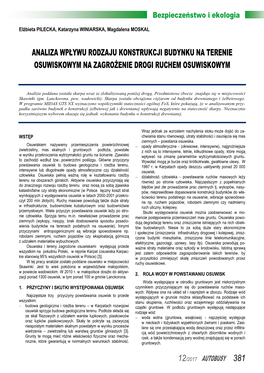 Analiza Wpływu Rodzaju Konstrukcji Budynku Na Terenie Osuwiskowym Na Zagrożenie Drogi Ruchem Osuwiskowym