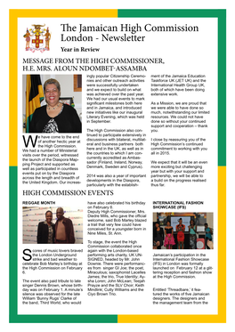 The Jamaican High Commission London - Newsletter Year in Review MESSAGE from the HIGH COMMISSIONER, H.E