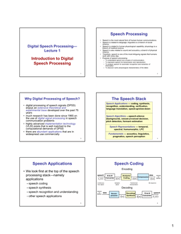 Introduction to Digital Speech Processing Speech Processing The