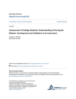 Assessment of College Students' Understanding of the Equals Relation: Development and Validation of an Instrument