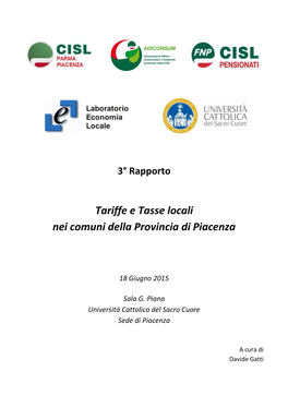 Tariffe E Tasse Locali Nei Comuni Della Provincia Di Piacenza