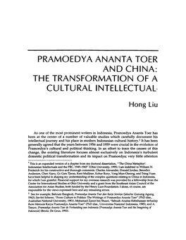 Pramoedya Ananta Toer and China: the Transformation of a Cultural Intellectual