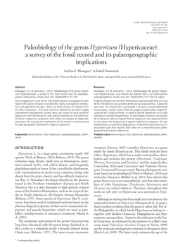 Paleobiology of the Genus Hypericum (Hypericaceae): a Survey of the Fossil Record and Its Palaeogeographic Implications