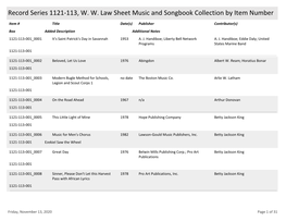 Record Series 1121-113, W. W. Law Sheet Music and Songbook Collection by Item Number