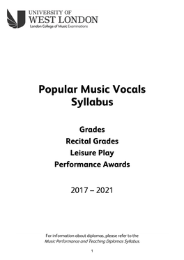 Popular Music Vocals Syllabus