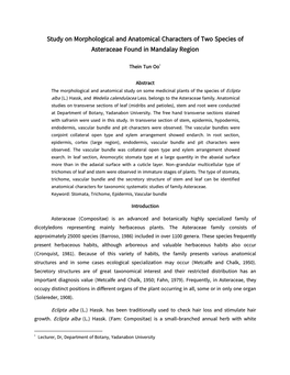 Study on Morphological and Anatomical Characters of Two Species of Asteraceae Found in Mandalay Region