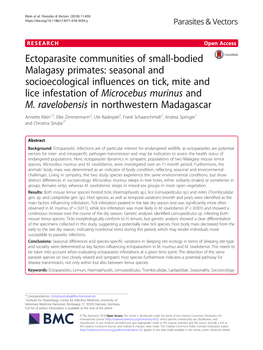 Ectoparasite Communities of Small-Bodied Malagasy Primates: Seasonal and Socioecological Influences on Tick, Mite and Lice Infestation of Microcebus Murinus and M