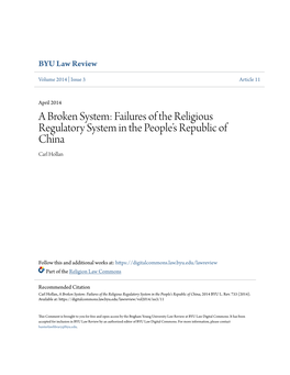 A Broken System: Failures of the Religious Regulatory System in the People’S Republic of China Carl Hollan