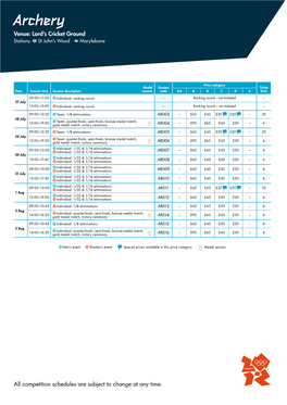 Archery Venue: Lord’S Cricket Ground Stations: St John’S Wood Marylebone
