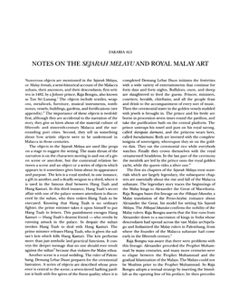 Notes on the Sejarah Melayuand Royal Malay Art