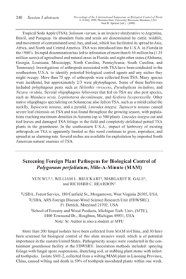 Screening Foreign Plant Pathogens for Biological Control of Polygonum Perfoliatum, Mile-A-Minute (MAM)