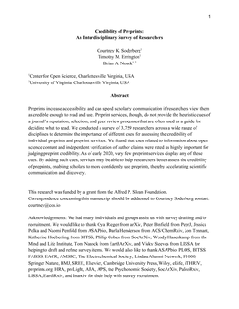 Credibility of Preprints: an Interdisciplinary Survey of Researchers
