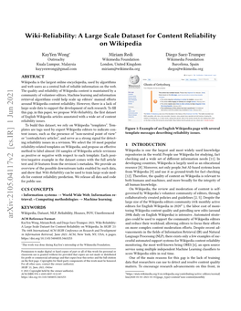 Wiki-Reliability: a Large Scale Dataset for Content Reliability on Wikipedia