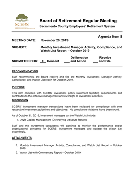 Item 8 MEETING DATE: November 20, 2019