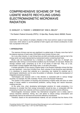 Comprehensive Scheme of the Lignite Waste Recycling Using Electromagnetic Microwave Radiation