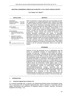 South African Journal of Industrial Engineering December 2016 Vol 27(4), Pp 101-114