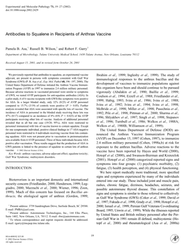 Antibodies to Squalene in Recipients of Anthrax Vaccine