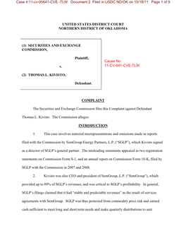 SEC Complaint: Thomas L. Kivisto