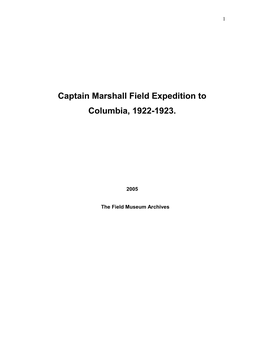 Captain Marshall Field Expedition to Columbia, 1922-1923