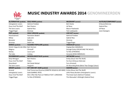 Music Industry Awards 2014 Genomineerden