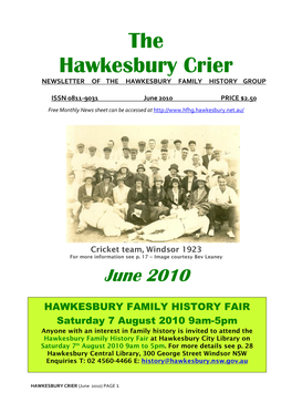 The Hawkesbury Crier NEWSLETTER of the HAWKESBURY FAMILY HISTORY GROUP