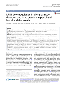 LRG1 Downregulation in Allergic Airway Disorders and Its Expression