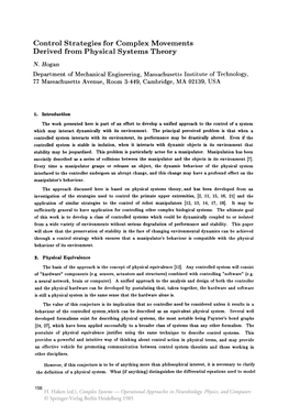 Control Strategies for Complex Movements Derived from Physical Systems Theory