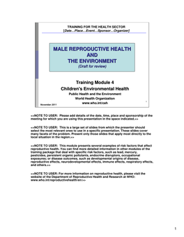 MALE REPRODUCTIVE HEALTH and the ENVIRONMENT (Draft for Review)