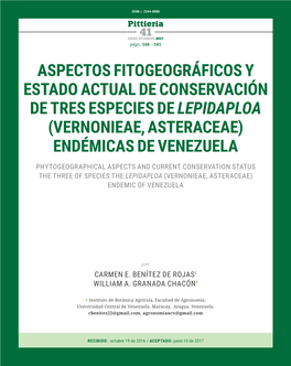 Aspectos Fitogeográficos Y Estado Actual De Conservación De Tres Especies De Lepidaploa (Vernonieae, Asteraceae) Endémicas De Venezuela