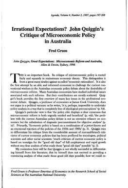 John Quiggin's Critique of Microeconomic Policy in Australia 201