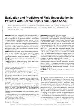 Evaluation and Predictors of Fluid Resuscitation in Patients with Severe Sepsis and Septic Shock