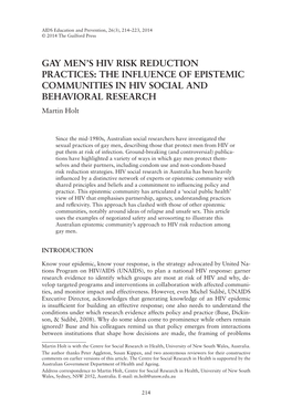 Gay Men's Hiv Risk Reduction Practices: the Influence Of