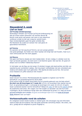 Nieuwsbrief 3, Week Lief En Leed Fruitactie Verkeerssituatie Rond De