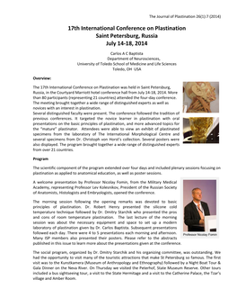 17Th International Conference on Plastination Saint Petersburg, Russia July 14-18, 2014