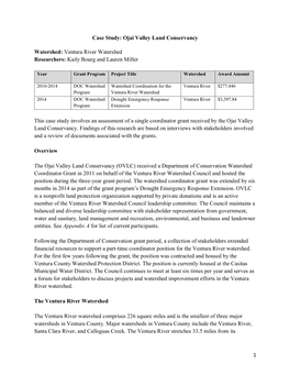 1 Case Study: Ojai Valley Land Conservancy Watershed: Ventura River Watershed Researchers: Kaily Bourg and Lauren Miller This Ca