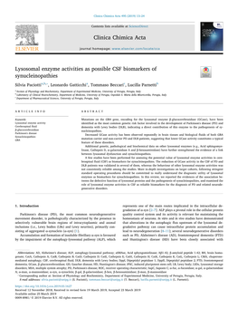 Lysosomal Enzyme Activities As Possible CSF Biomarkers Of