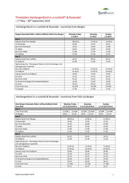 Timetables Hardangerfjord in a Nutshell® & Rosendal