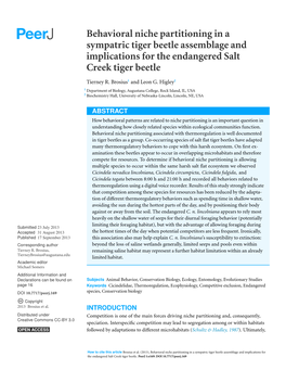 Behavioral Niche Partitioning in a Sympatric Tiger Beetle Assemblage and Implications for the Endangered Salt Creek Tiger Beetle