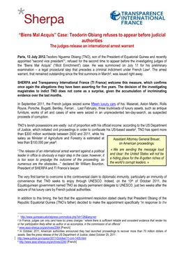 “Biens Mal Acquis” Case: Teodorin Obiang Refuses to Appear Before Judicial Authorities the Judges Release an International Arrest Warrant