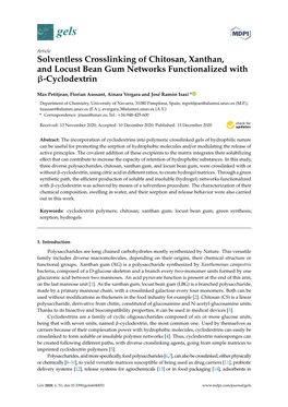 Solventless Crosslinking of Chitosan, Xanthan, and Locust Bean Gum Networks Functionalized with Β-Cyclodextrin