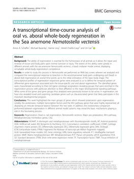 A Transcriptional Time-Course Analysis of Oral Vs. Aboral Whole-Body Regeneration in the Sea Anemone Nematostella Vectensis Amos A