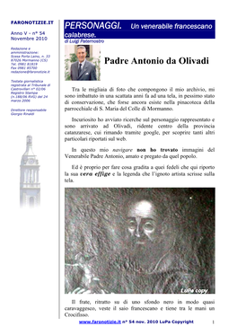 Padre Antonio Da Olivadi Fax 0981 85700 Redazione@Faronotizie.It